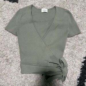 Green Wrap Tie Front Blouse